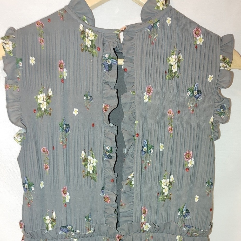 Ted‎ Baker Oracle Mock Neck Midi Ruffle Gray Pleated Sleeveless Cream Floral 1 4 - Picture 8 of 15